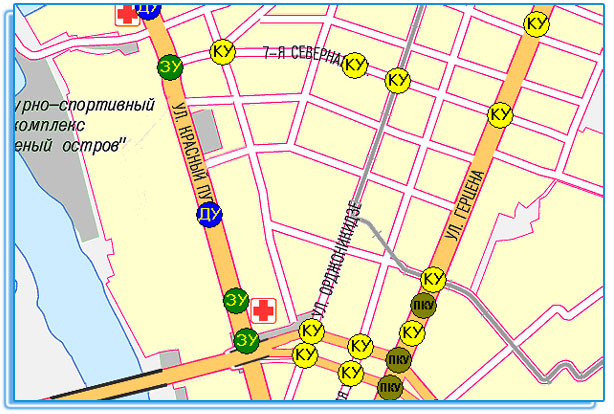 Отображение текущего состояния перекрестков на карте города